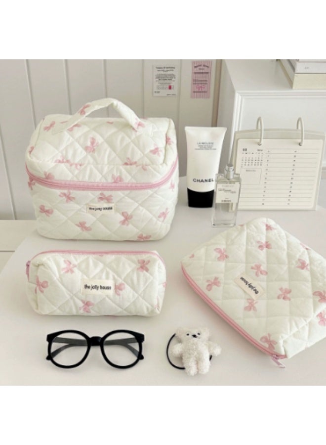 Arabest 3-Piece Large Quilted Makeup Bag for Women and Girls, Lovely Floral Cotton Cosmetic Bag, Aesthetic Travel Organized Toiletry Bags - Image 1